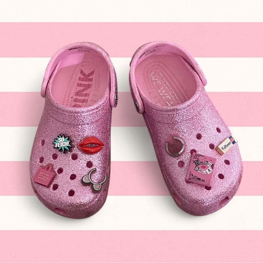 LIMITED EDITION Crocs x Mean Girls Pink Glitter Clogs with Charms